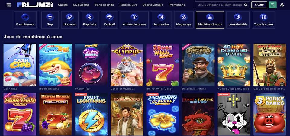 Capture d'écran de la page du casino Frumzi