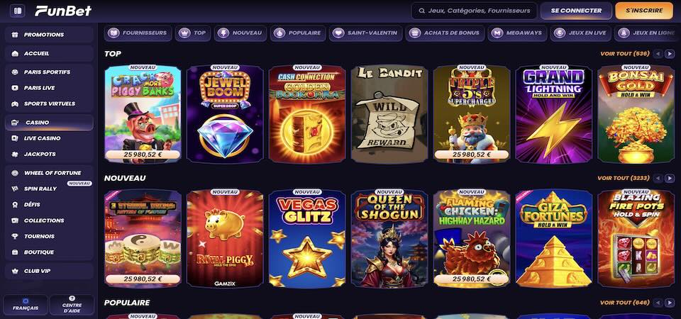 Capture d'écran de la page du casino Funbet