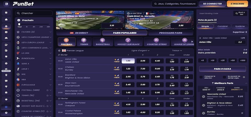 Capture d'écran de la page sportive Funbet