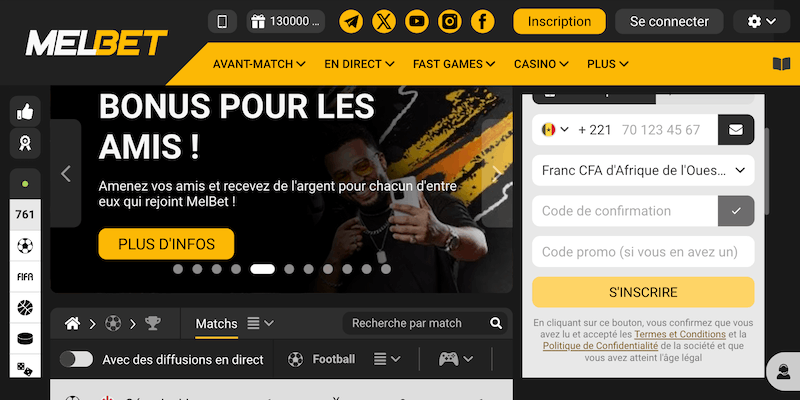 Capture d'écran de la page principale de Melbet