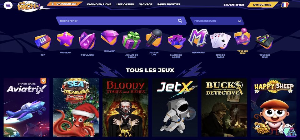 Capture d'écran de la page du casino Mr.Pacho