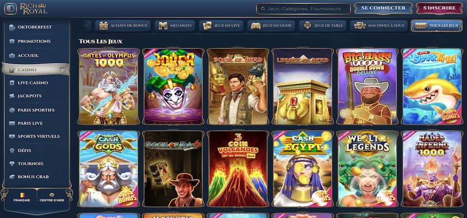 Capture d'écran de la page du casino RichRoyal