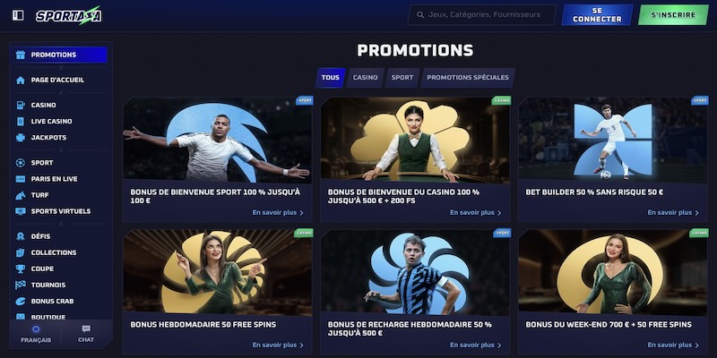 Capture d'écran de la page des promotions Sportaza