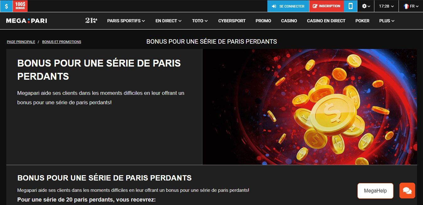 megapari bonus pour une serie