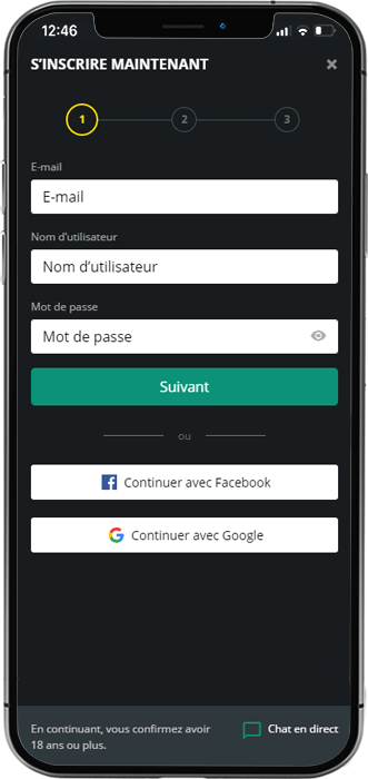 1Bet enregistrement étape un